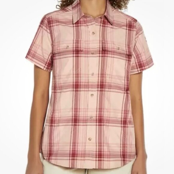 Eddie Bauer‎ Women's Short Sleeve Adventure Top Size XXL Pink Plaid - Picture 1 of 8